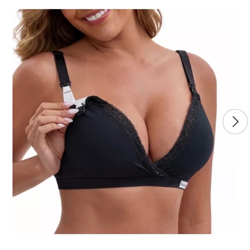 Black Lace Trim Nursing Bra Crossover Front Maternity Breastfeeding Wire-Free 38